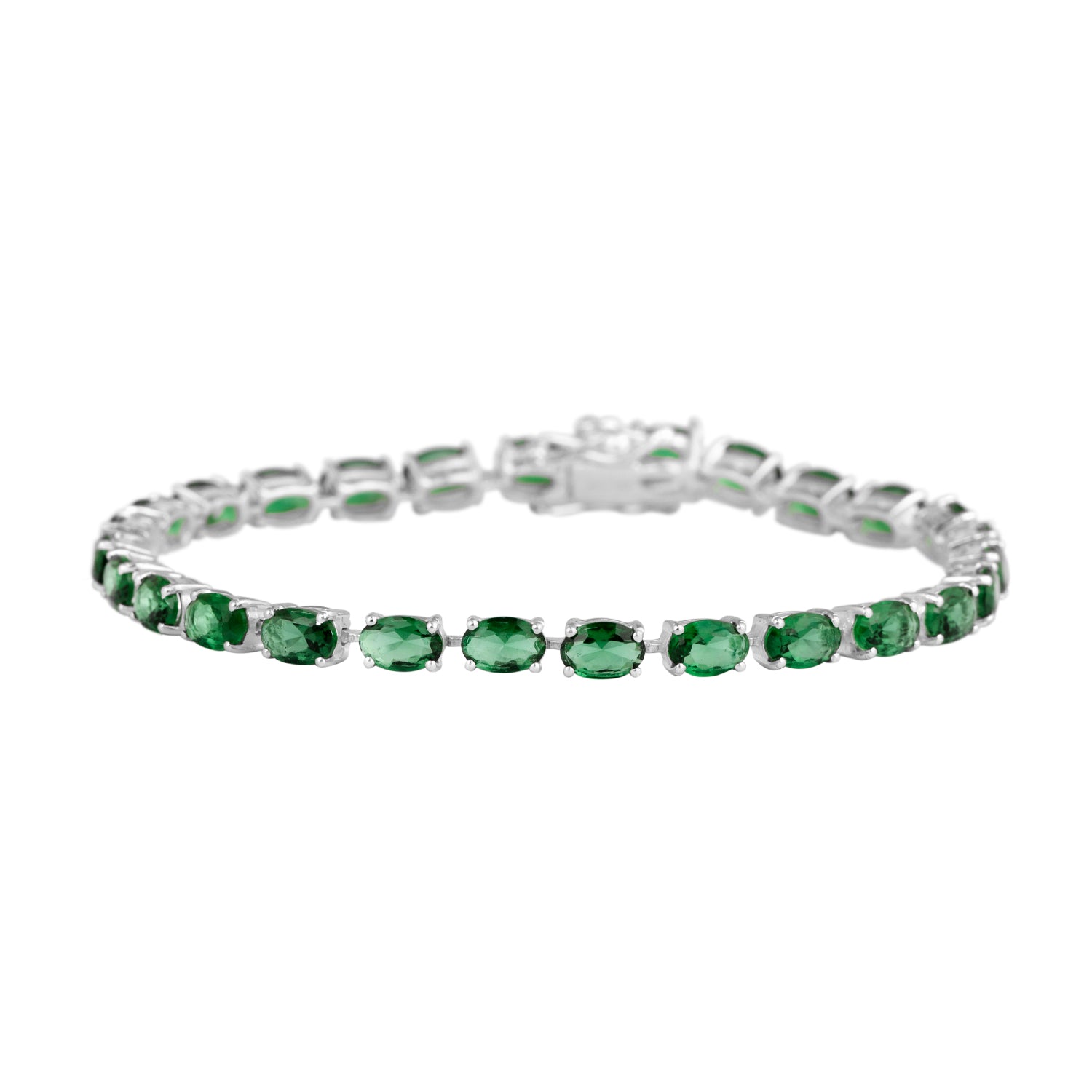 Oval 16.20 Ctw Emerald Sterling Silver Tennis Bracelet 7.5 Inch