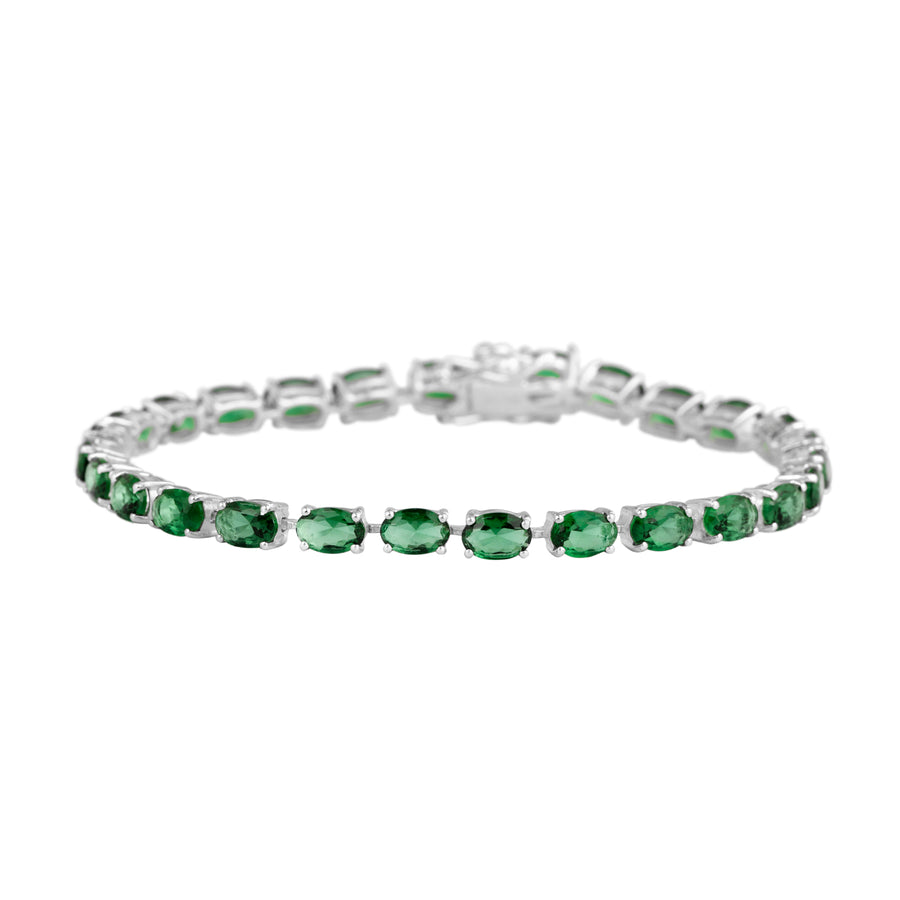 Oval 16.20 Ctw Emerald Sterling Silver Tennis Bracelet 7.5 Inch