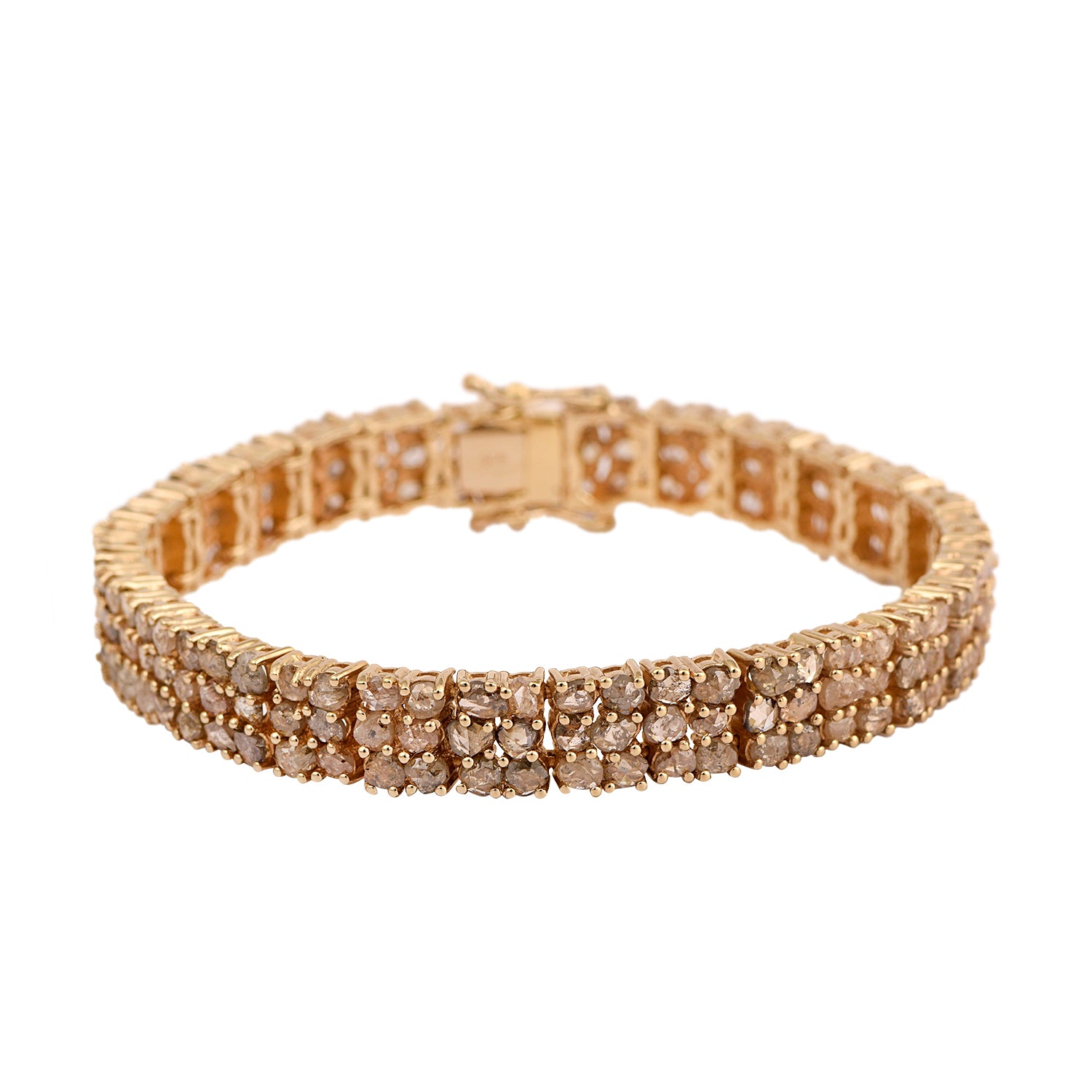 12.5 Cts Rose Cut Champagne Diamond Tennis Bracelet in 925 Sterling Silver & Gold Plated
