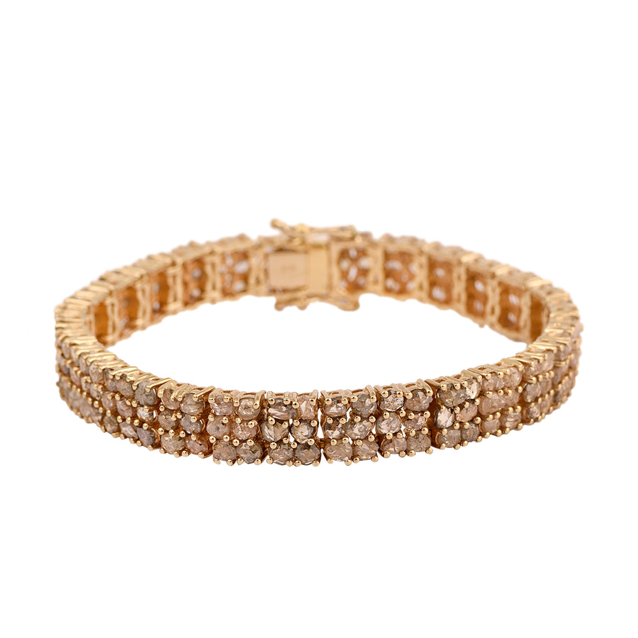 12.5 Cts Rose Cut Champagne Diamond Tennis Bracelet in 925 Sterling Silver & Gold Plated