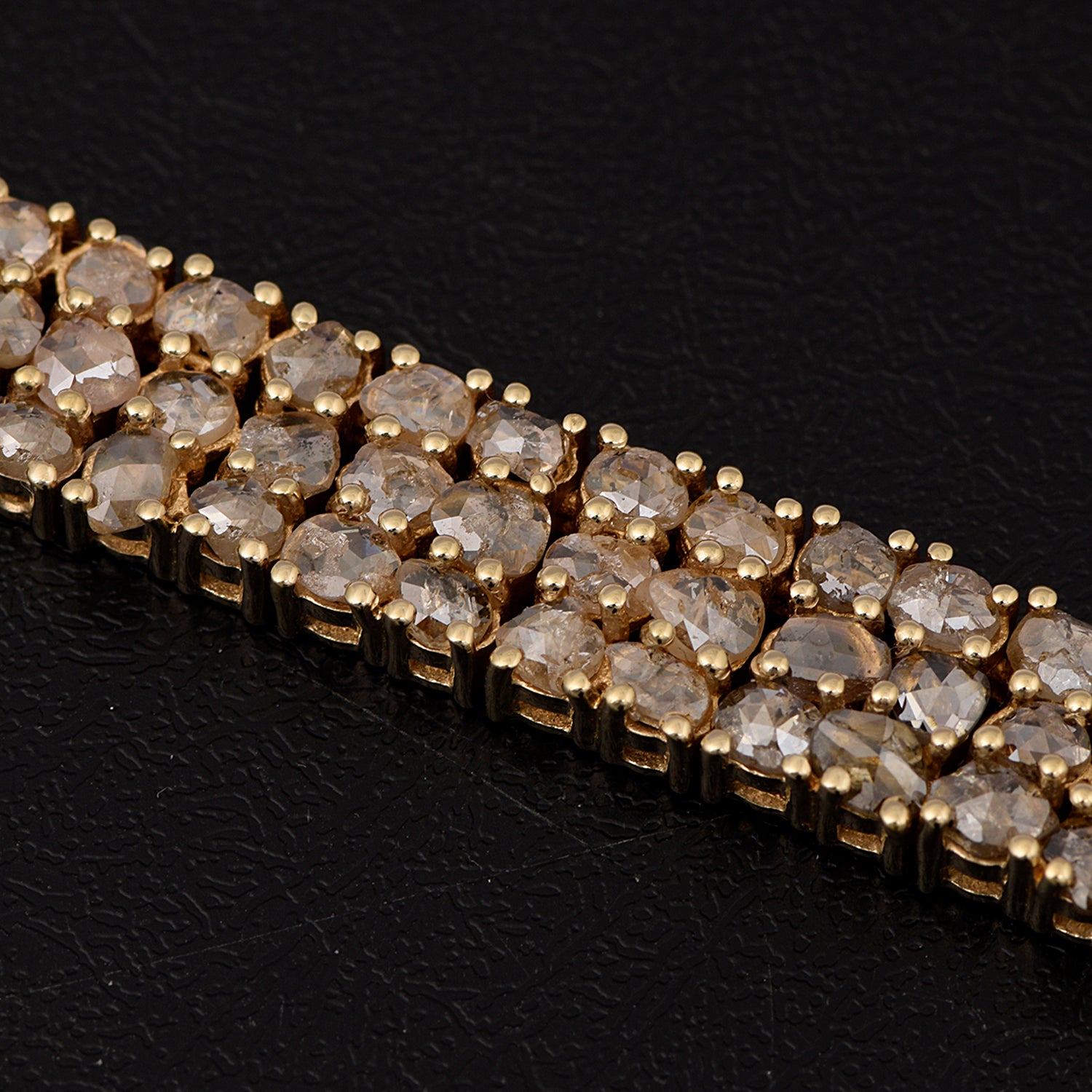 12.5 Cts Rose Cut Champagne Diamond Tennis Bracelet in 925 Sterling Silver & Gold Plated