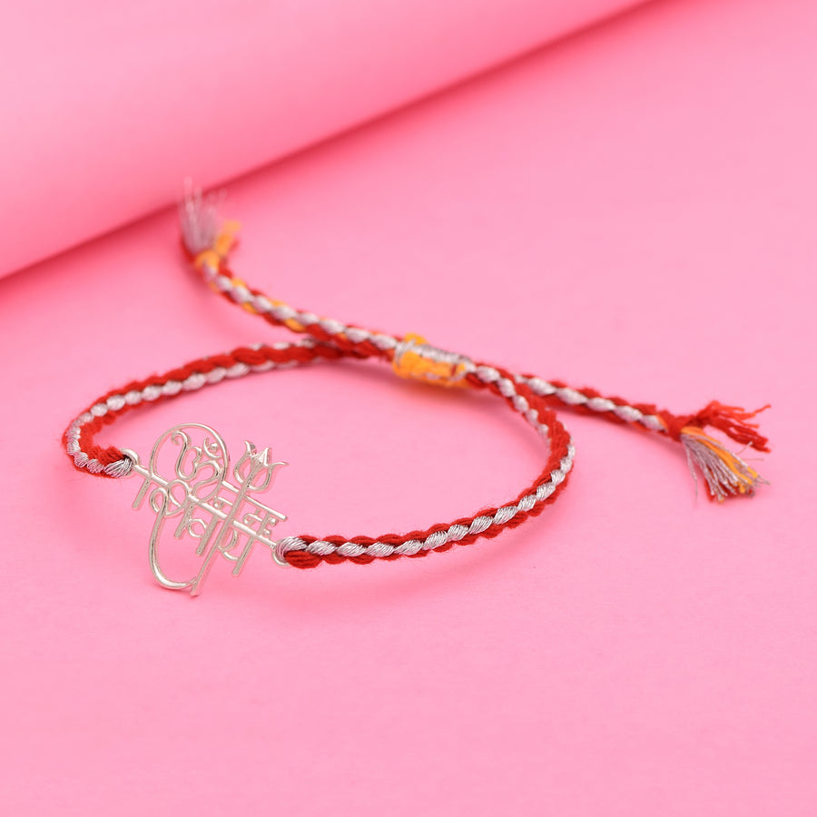 Shiva Trishul & Damru Motif Rakhi Bracelet - Sterling Silver