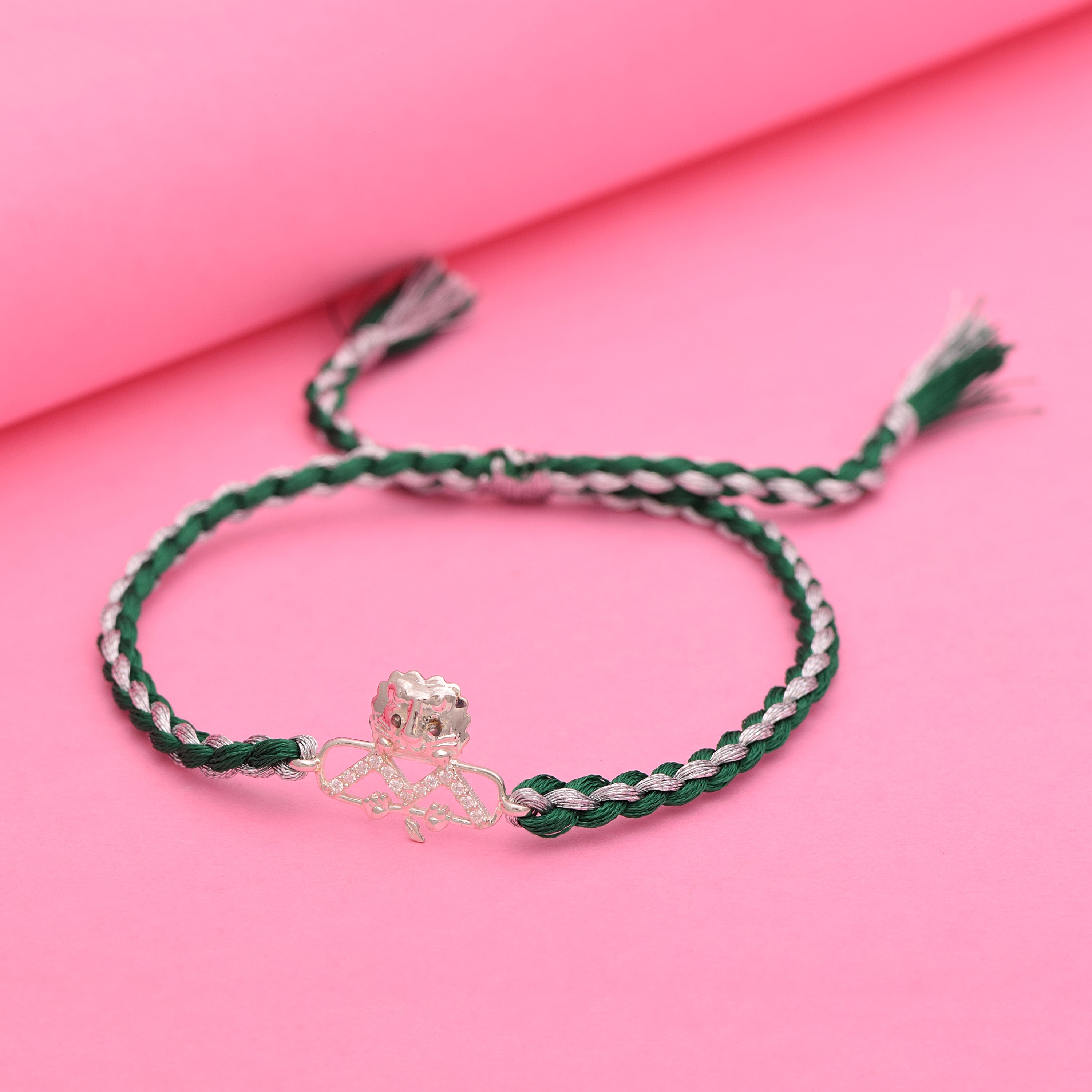 Bold Lion Face Charm Rakhi Bracelet - Sterling Silver