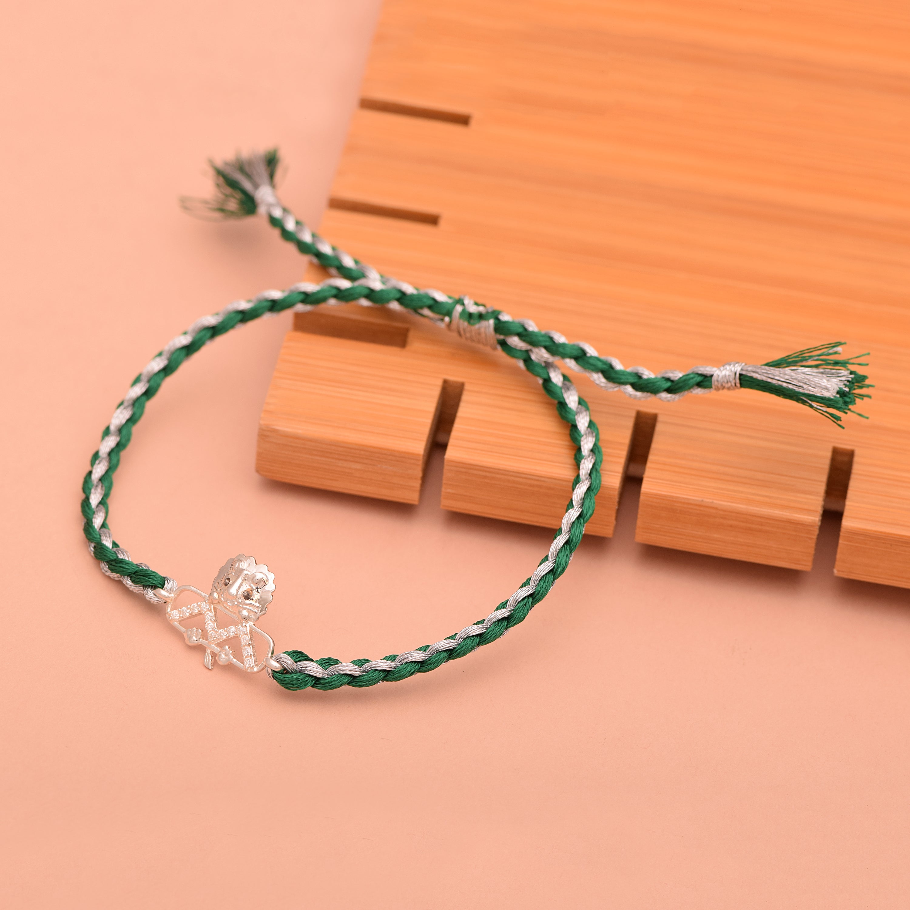 Bold Lion Face Charm Rakhi Bracelet - Sterling Silver