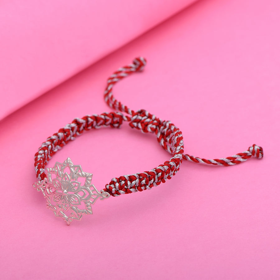 Mandala intricate Floral Design Rakhi Bracelet - Sterling Silver