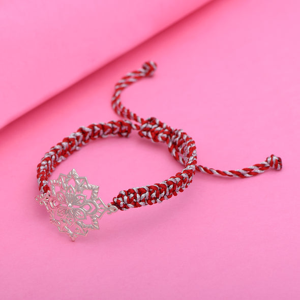 Mandala intricate Floral Design Rakhi Bracelet - Sterling Silver