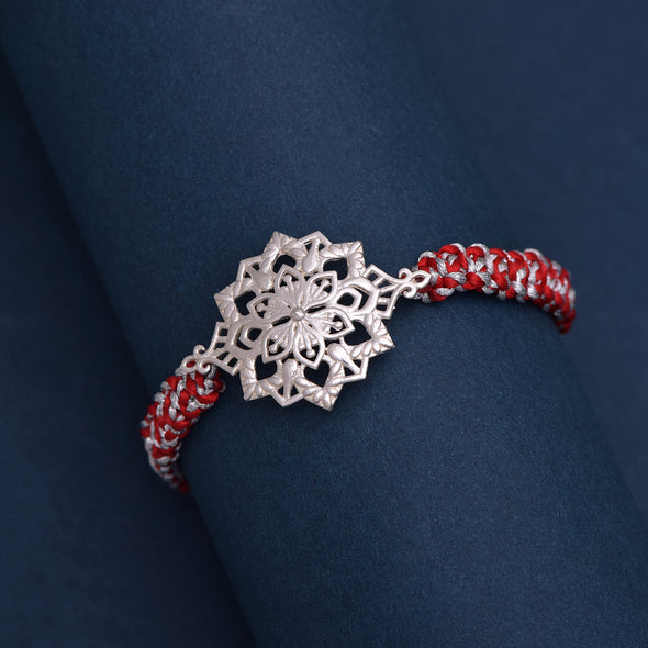 Mandala intricate Floral Design Rakhi Bracelet - Sterling Silver