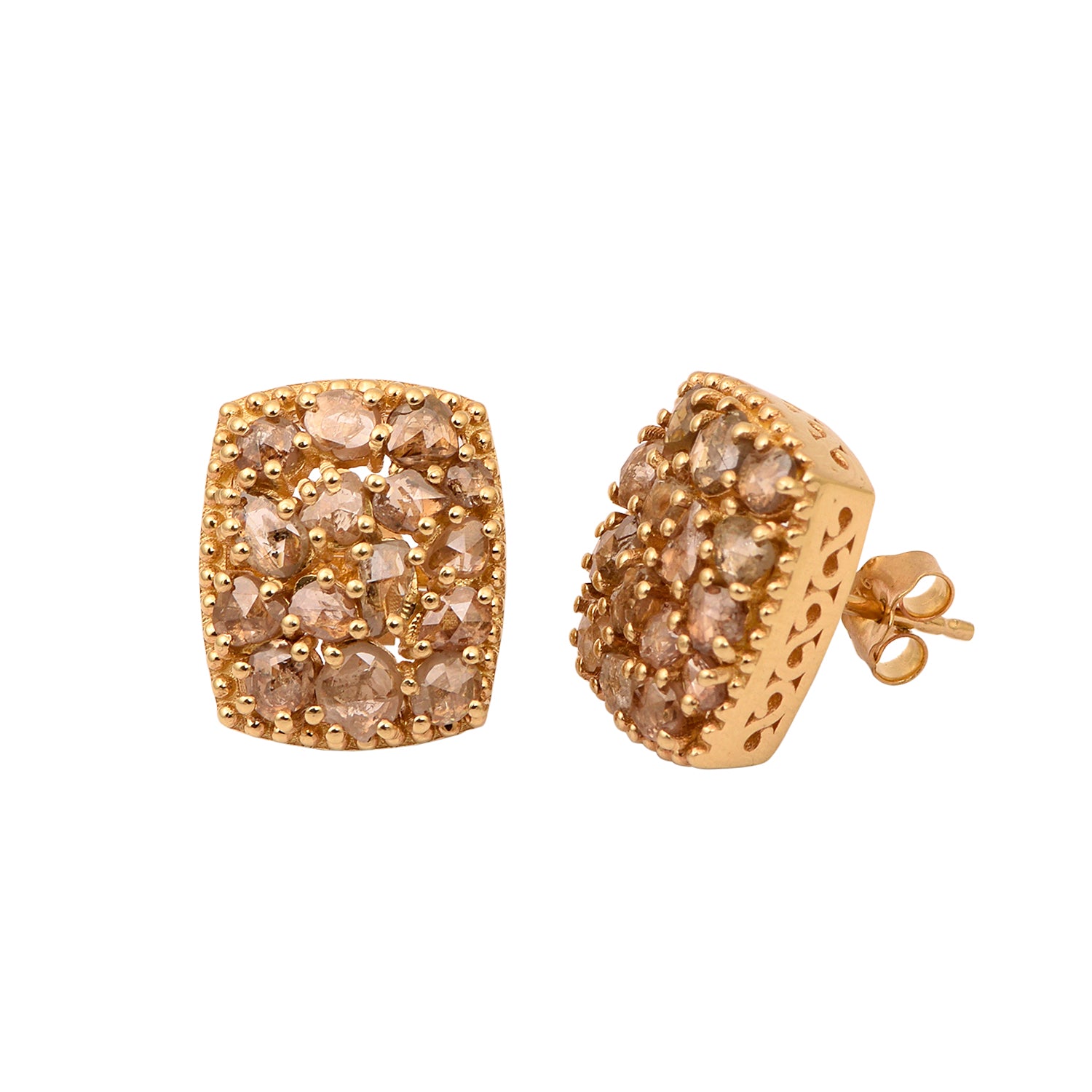 5.00 Ctw Rose Cut Champagne Diamond Octagon Shape Women Cluster Earrings