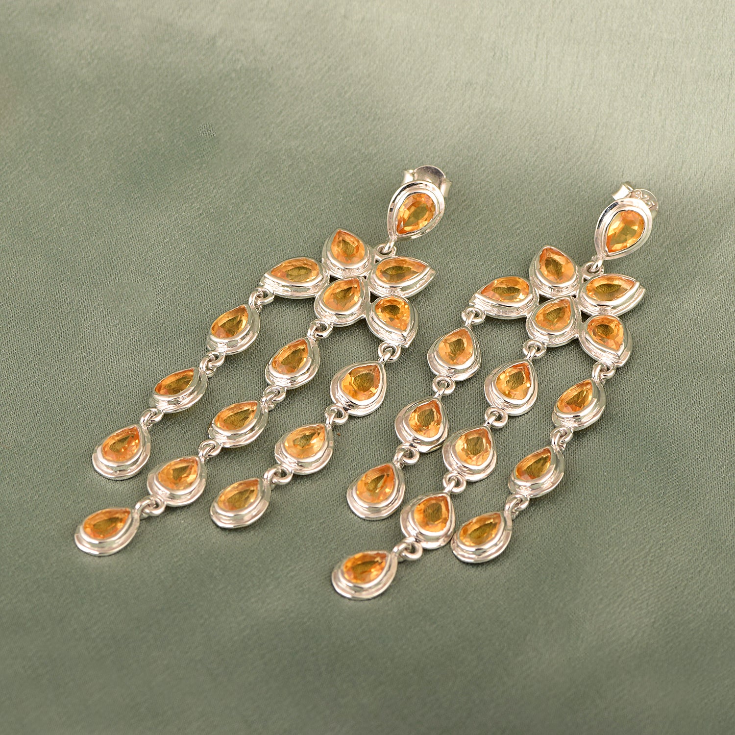 Pear Shape Gemstones- Chandelier Dangle Earrings - Kimaya INC