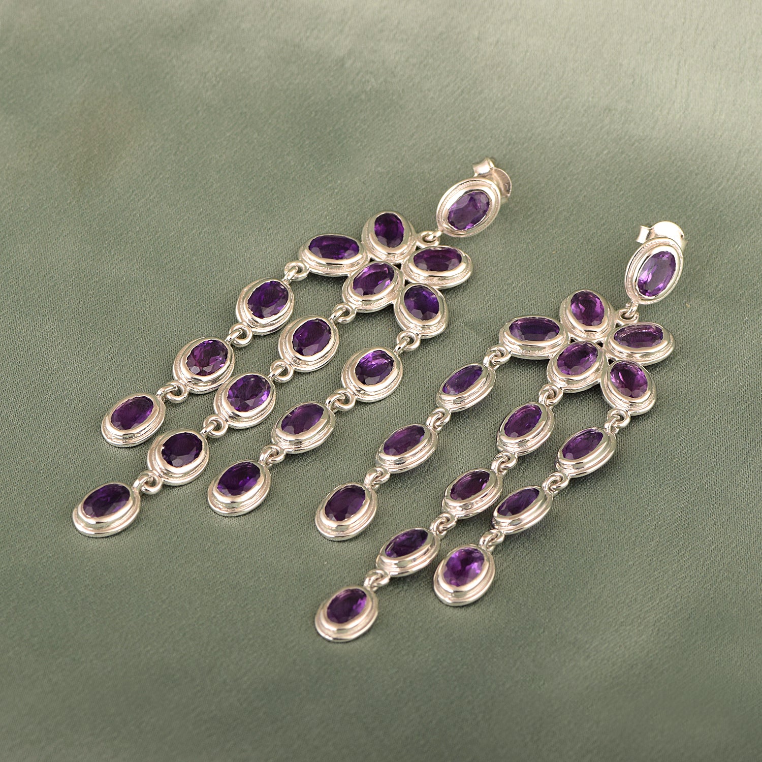 Oval Shape Gemstones- Chandelier Dangle Earrings - Kimaya INC