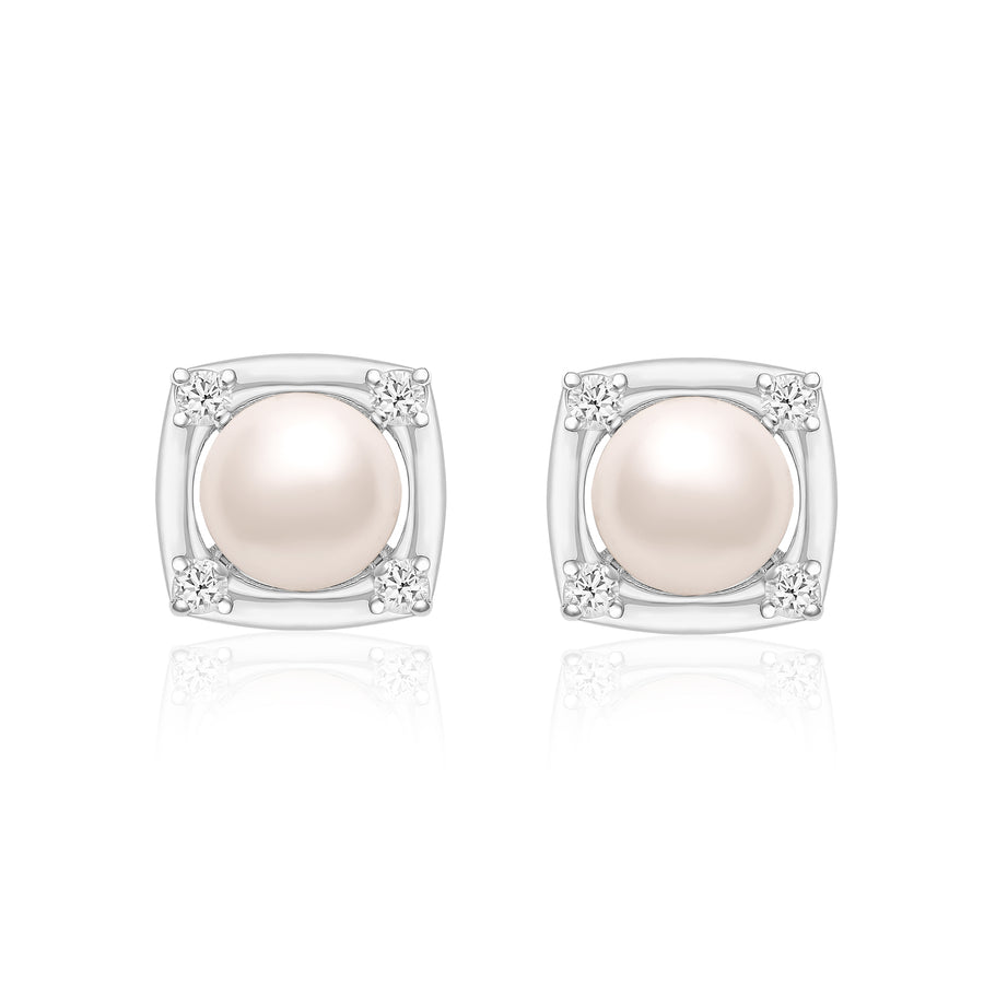 Pearl Square Shape Stud - Sterling Silver