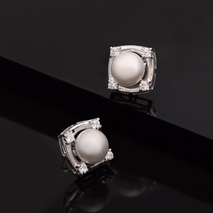 Pearl Square Shape Stud - Sterling Silver