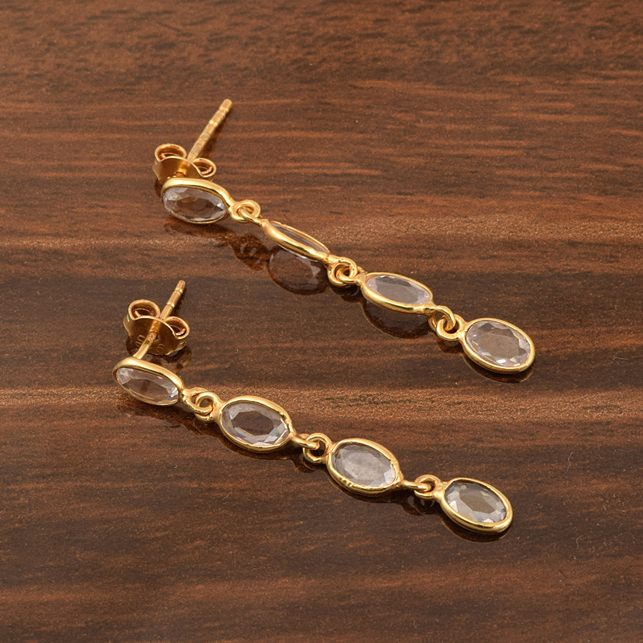 Oval Cut Cubic Zirconia Bezel Drop Dangle Earrings
