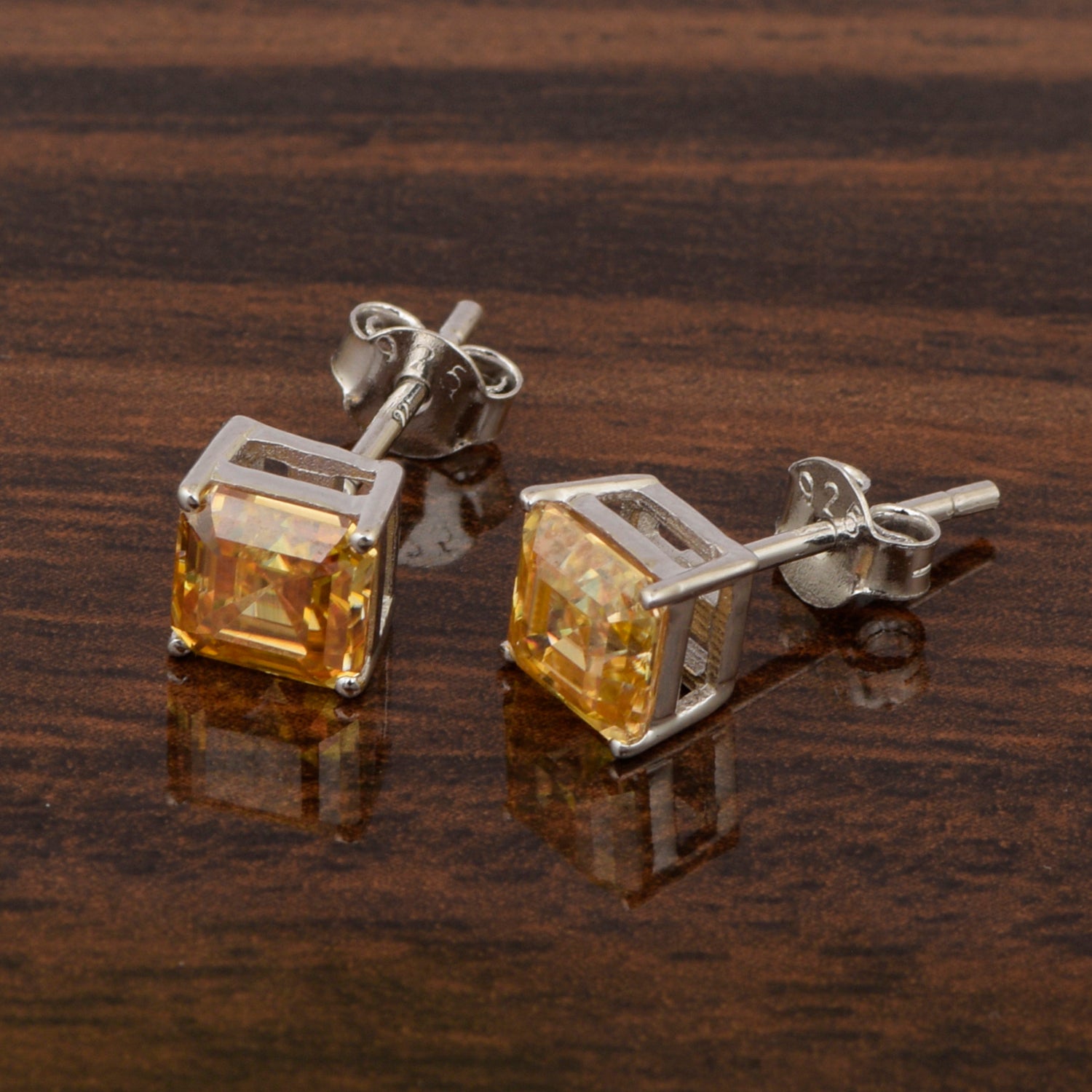 Princess Cut 7mm Champagne Moissanite Stud Earring