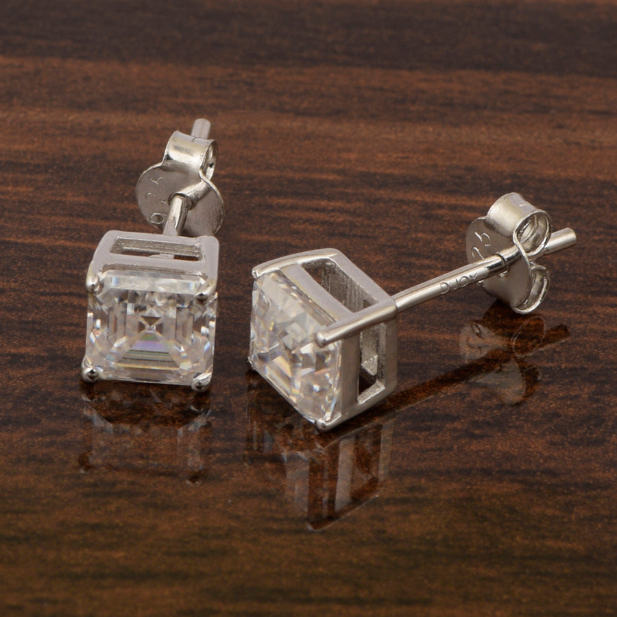 Princess Cut 7mm White Moissanite Stud Earring