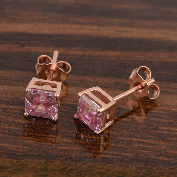 Princess Cut 7mm Pink Moissanite Stud Earring