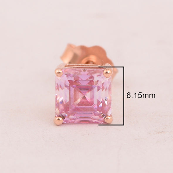 Princess Cut 7mm Pink Moissanite Stud Earring