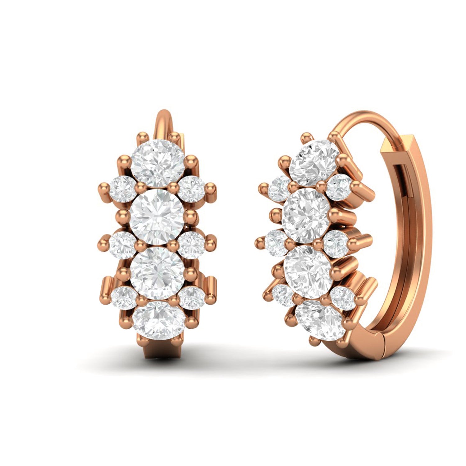 Double Row Moissanite Huggie Hoop Earrings – Sterling Silver