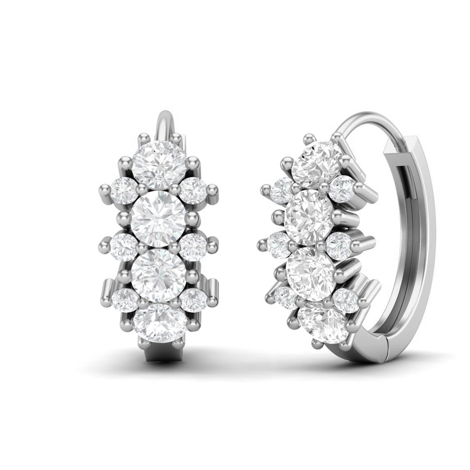 Double Row Moissanite Huggie Hoop Earrings – Sterling Silver
