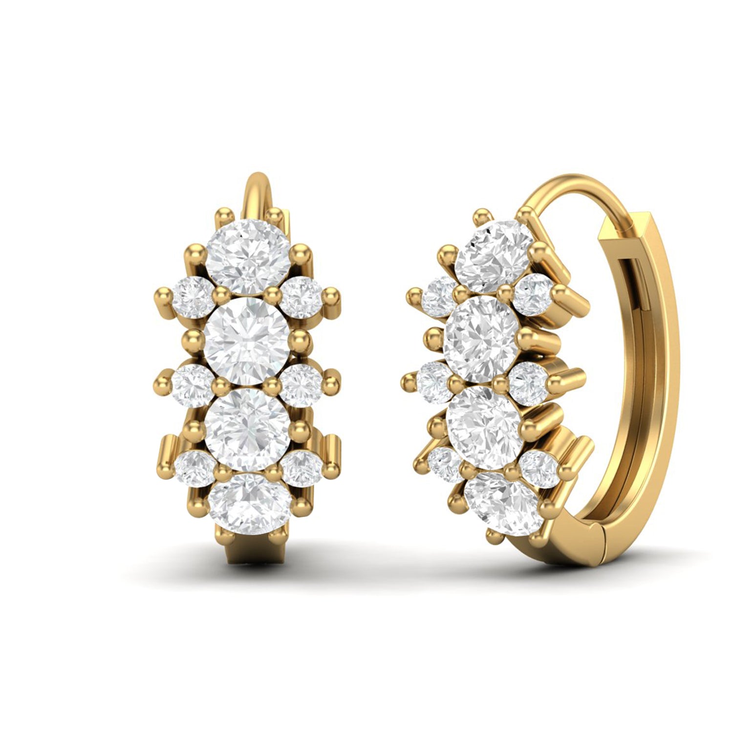 Double Row Moissanite Huggie Hoop Earrings – Sterling Silver