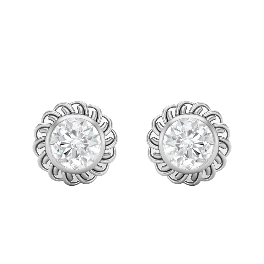 Moissanite Twisted Floral Halo Stud Earrings – Sterling Silver