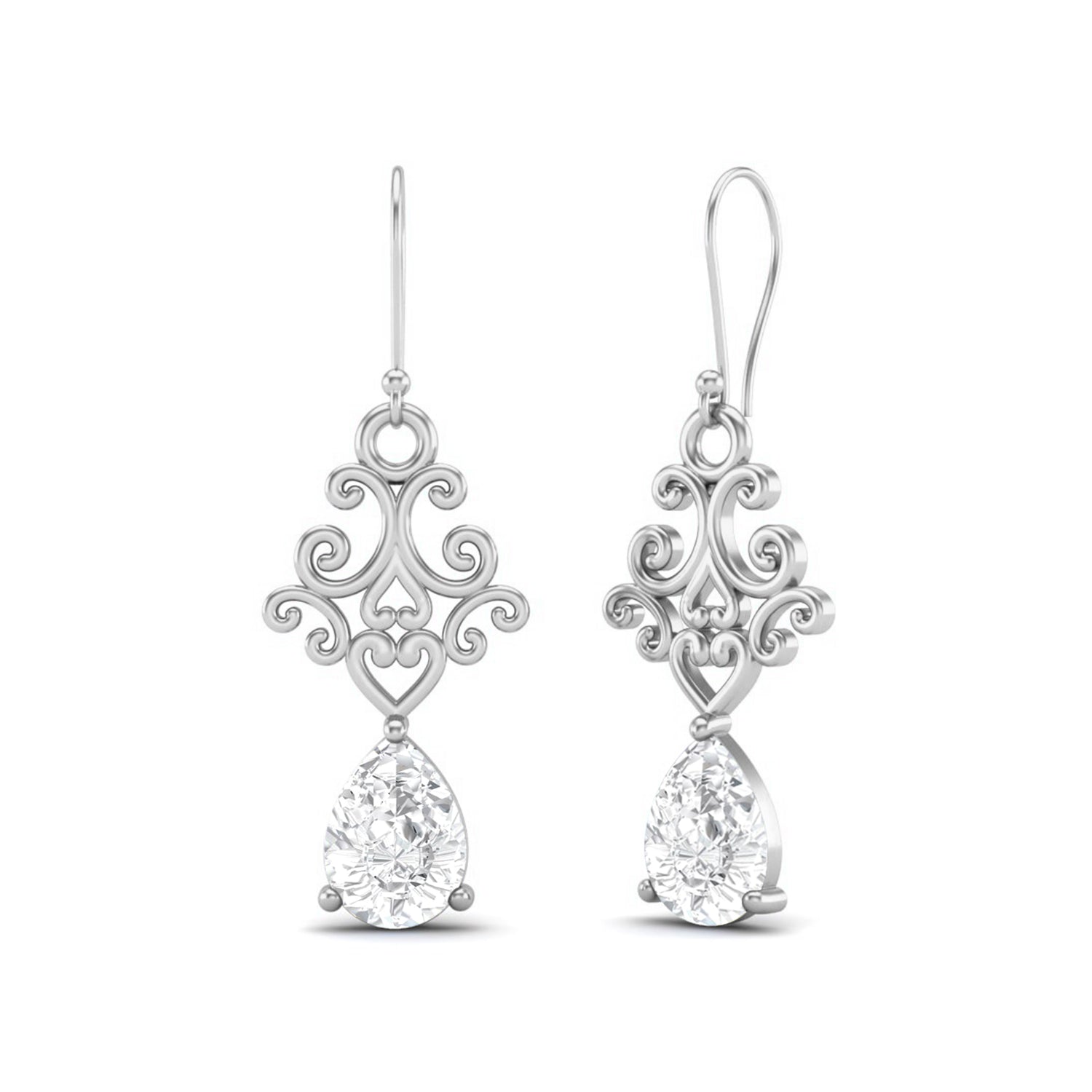 Moissanite Scroll Filigree Drop Earrings – Sterling Silver