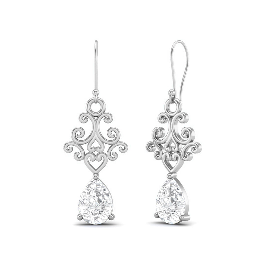 Moissanite Scroll Filigree Drop Earrings – Sterling Silver