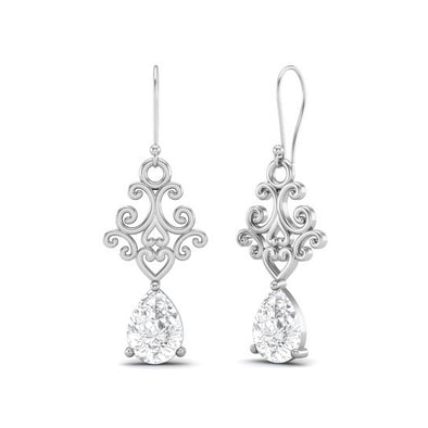 925 Sterling Silver Pear Moissanite Filigree Drop Dangle Earrings For Women