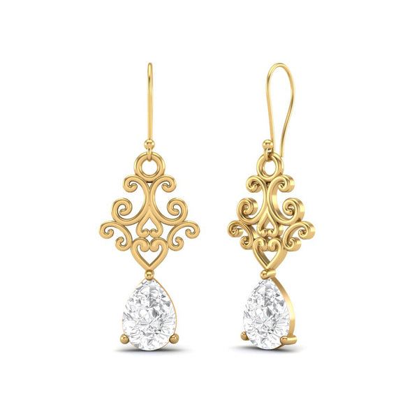 925 Sterling Silver Pear Moissanite Filigree Drop Dangle Earrings For Women