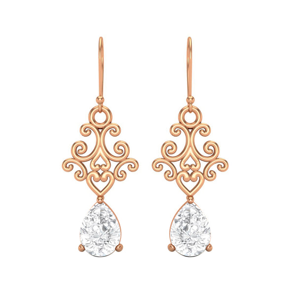 925 Sterling Silver Pear Moissanite Filigree Drop Dangle Earrings For Women