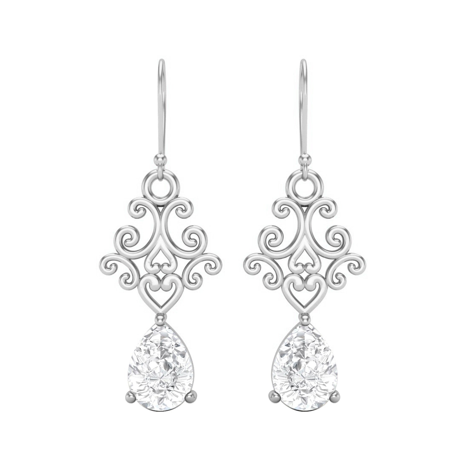 Moissanite Scroll Filigree Drop Earrings – Sterling Silver