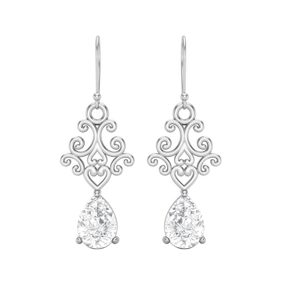 Moissanite Scroll Filigree Drop Earrings – Sterling Silver