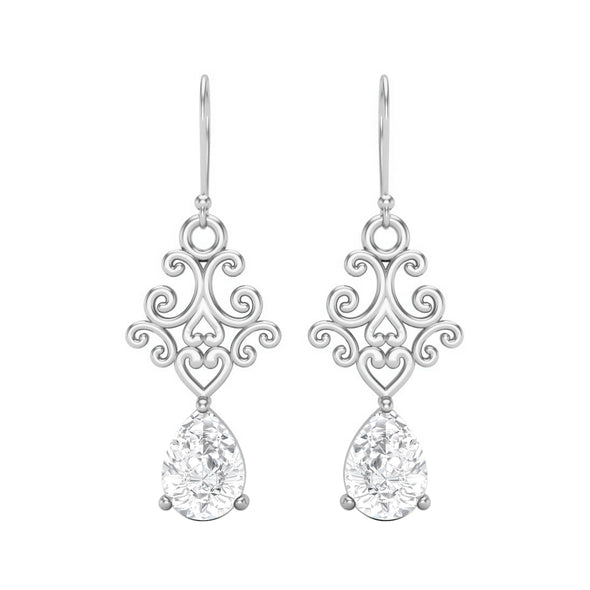 925 Sterling Silver Pear Moissanite Filigree Drop Dangle Earrings For Women