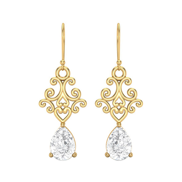 925 Sterling Silver Pear Moissanite Filigree Drop Dangle Earrings For Women