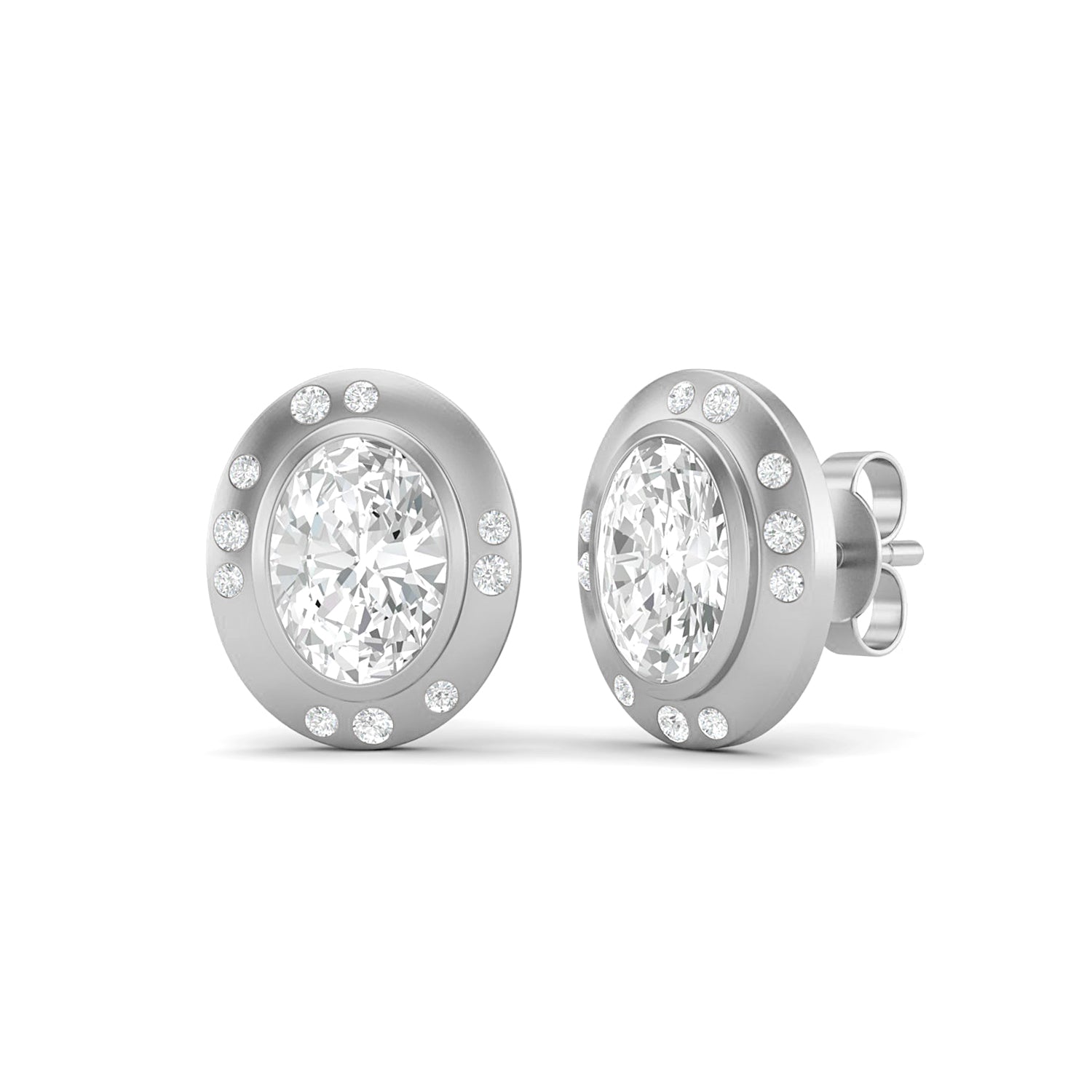 Moissanite Modern Bezel Halo Studs Earrings – Sterling Silver