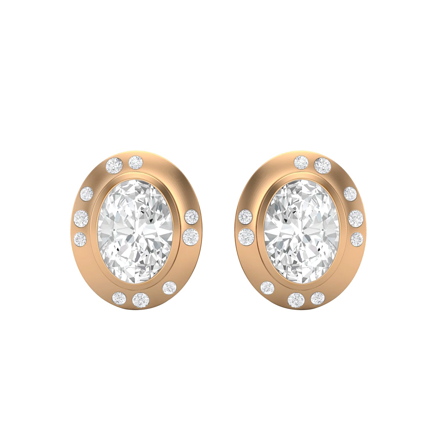 Moissanite Modern Bezel Halo Studs Earrings – Sterling Silver