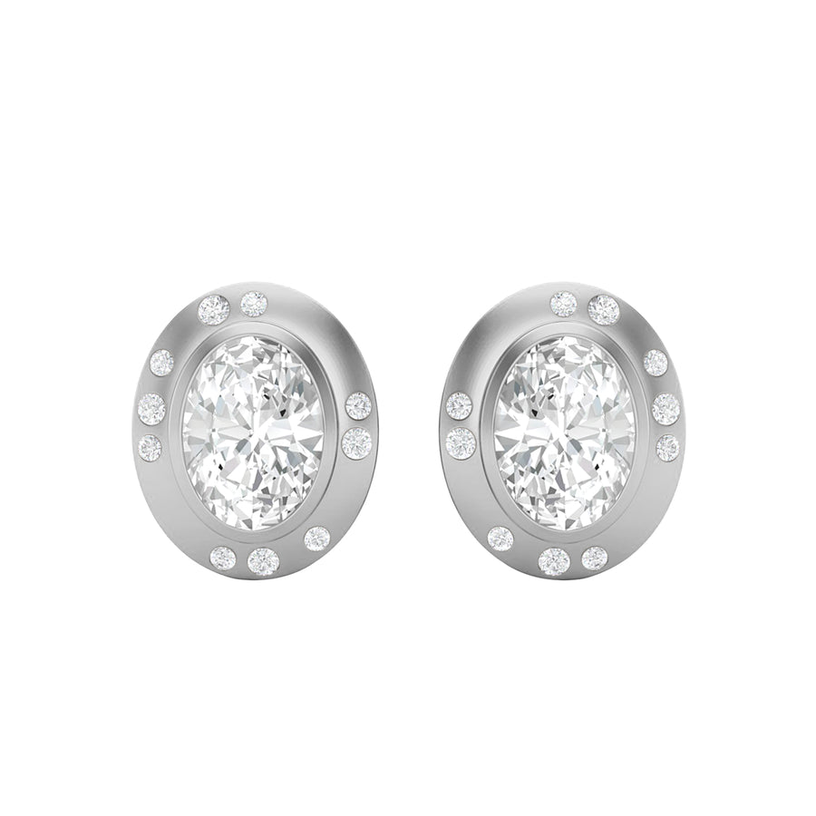 Moissanite Modern Bezel Halo Studs Earrings – Sterling Silver