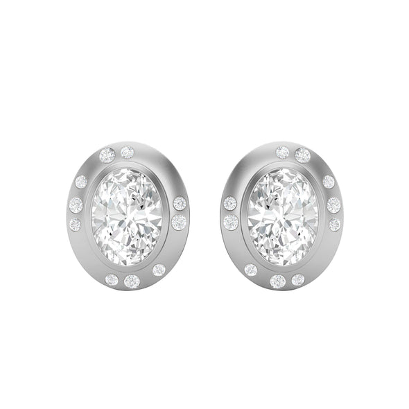 Bezel Set 7x5MM Oval Moissanite 925 Sterling Silver Dainty Women Stud Earrings