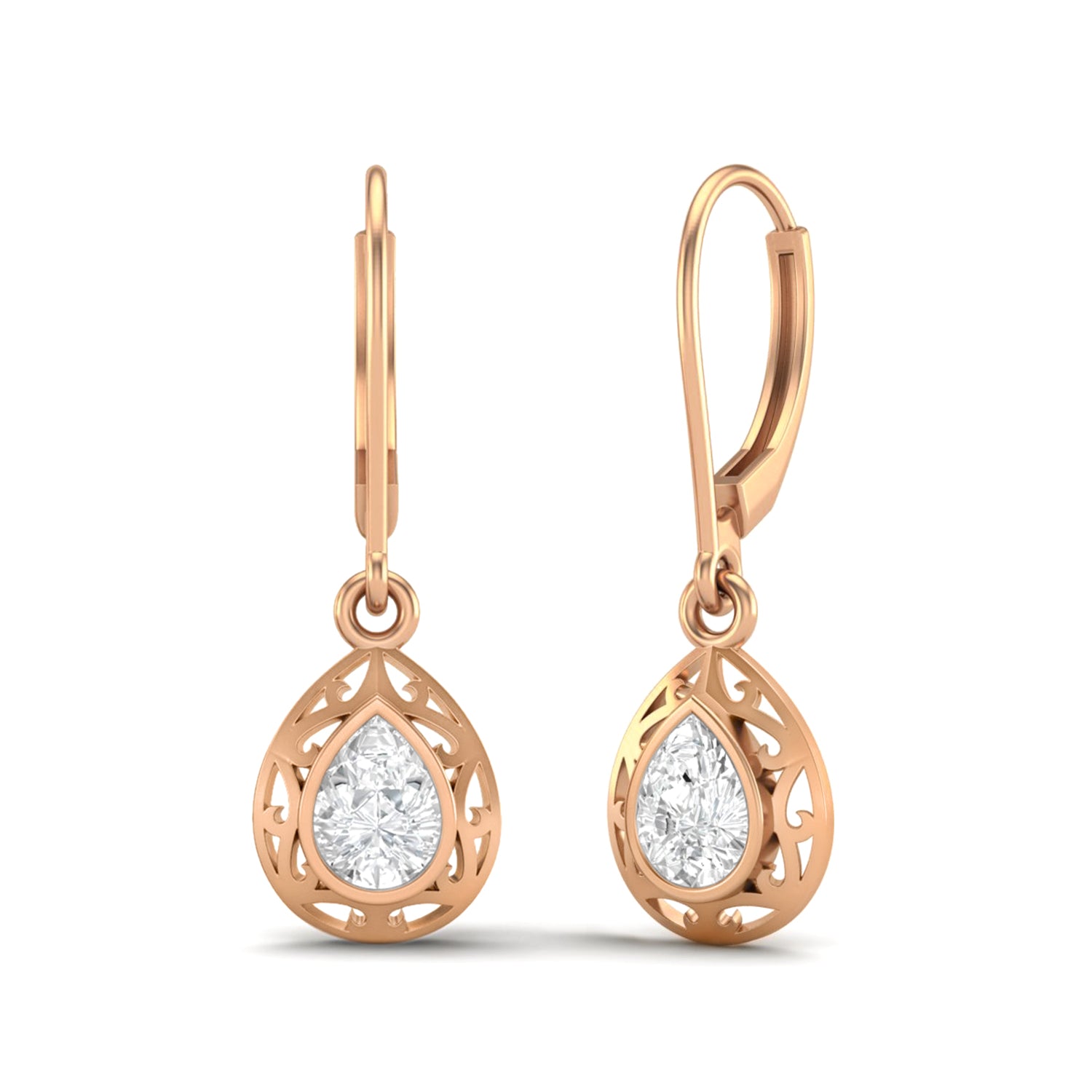 Moissanite Filigree Teardrop Dangle Earrings – Sterling Silver