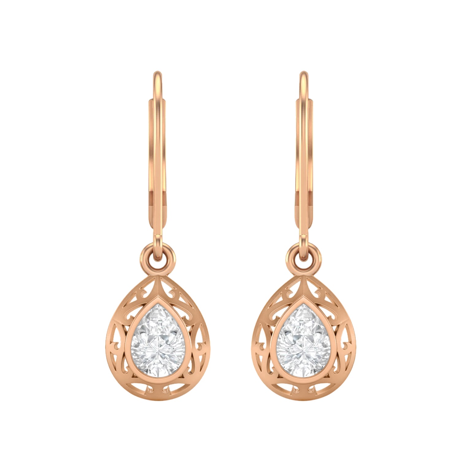 Moissanite Filigree Teardrop Dangle Earrings – Sterling Silver