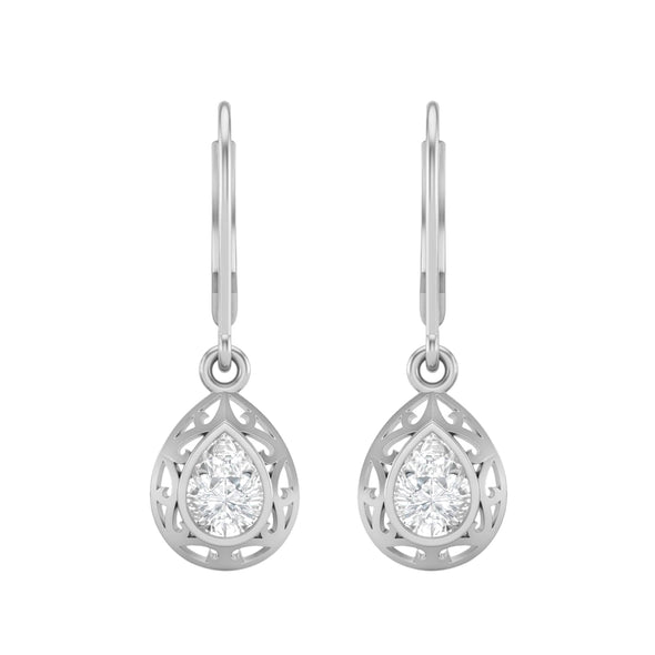 7x5MM Pear Moissanite 925 Sterling Silver Filigree Dangle Earrings For Women