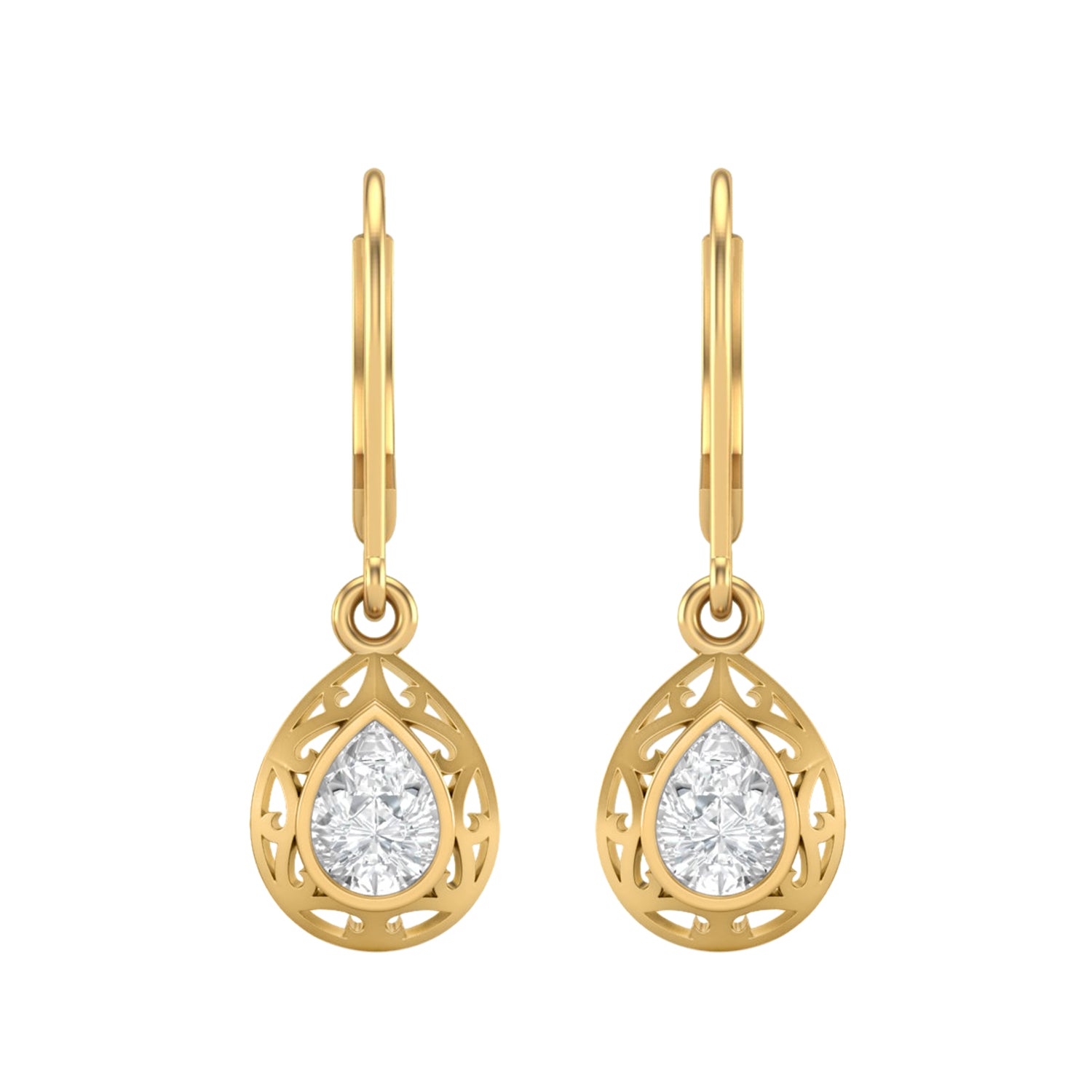 Moissanite Filigree Teardrop Dangle Earrings – Sterling Silver