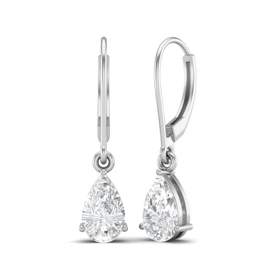 Moissanite Pear Lever Back Drop Earrings- Sterling Silver