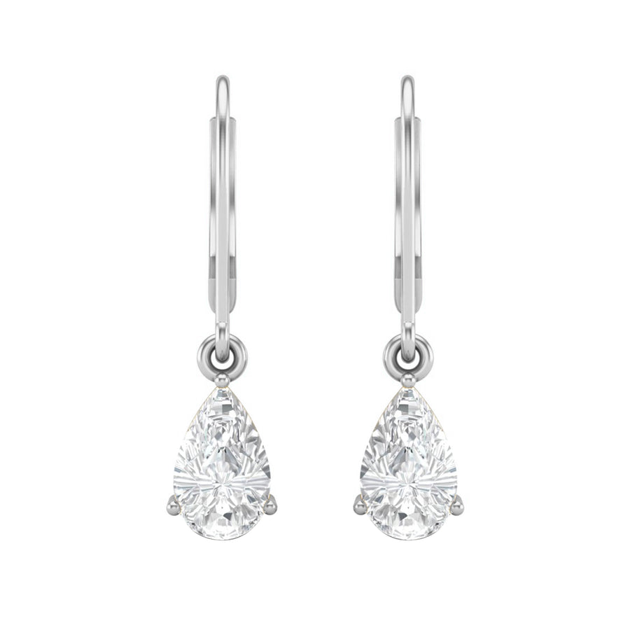 Moissanite Pear Lever Back Drop Earrings- Sterling Silver