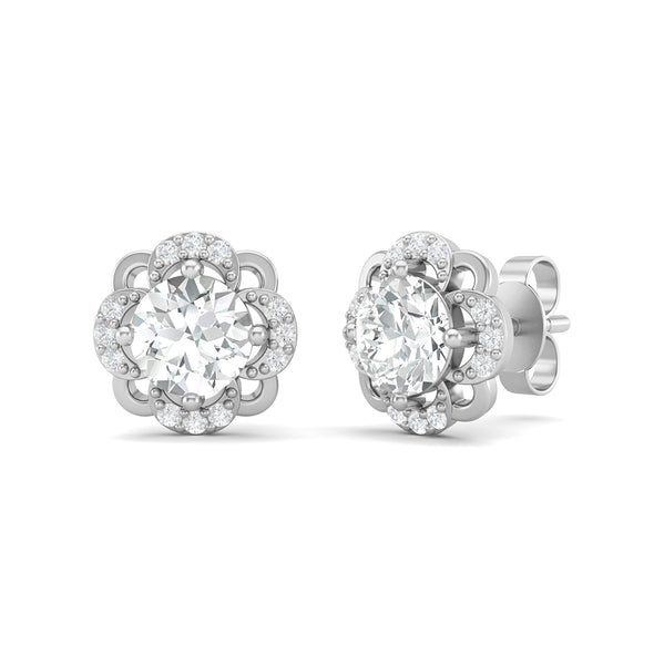 925 Sterling Silver 5mm Round Moissanite Flower Halo Stud Earrings for Women