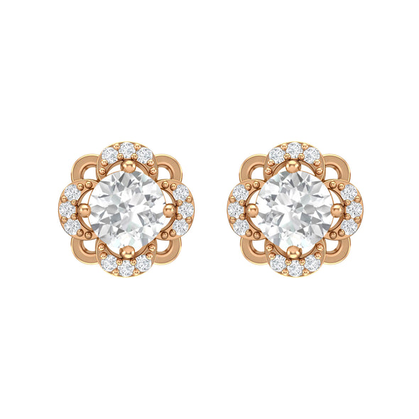 925 Sterling Silver 5mm Round Moissanite Flower Halo Stud Earrings for Women