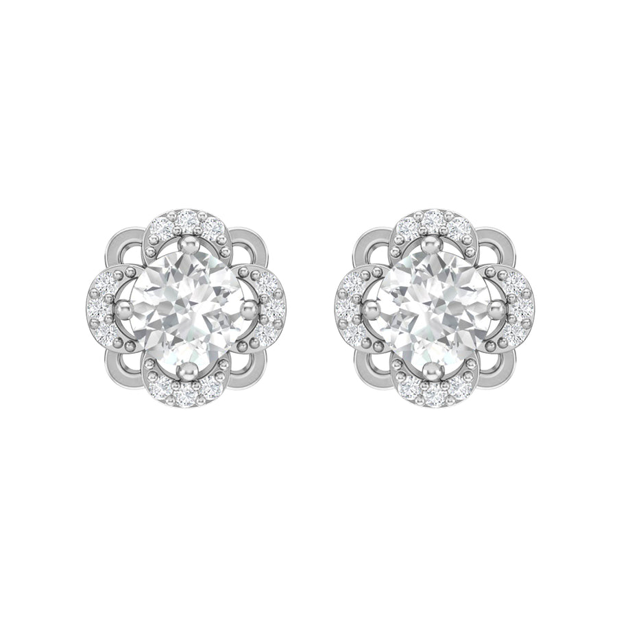 Moissanite Floral Halo Stud Design Earrings – Sterling Silver