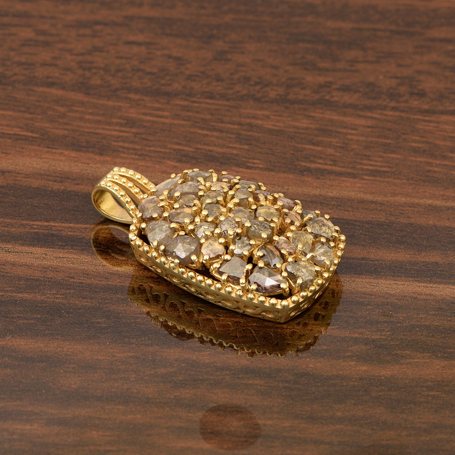 5.00 Ctw Rose Cut Champagne Diamond Octagon Cluster Engagement Pendant