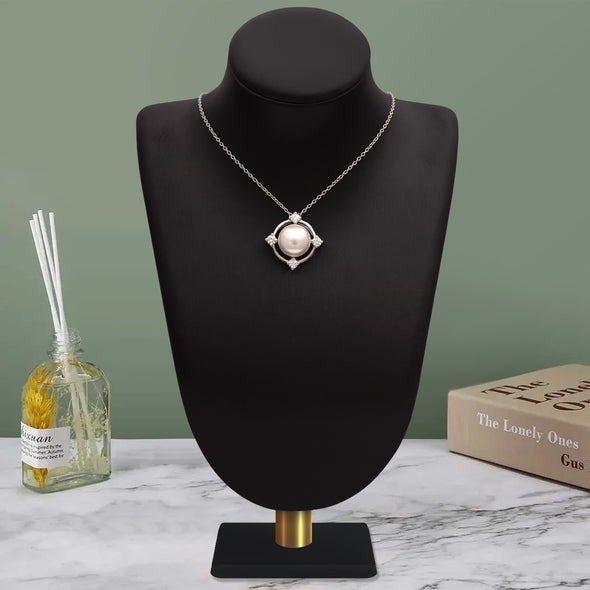 10MM Round Pearl 925 Sterling Silver Floating Halo Solitaire Women Necklace
