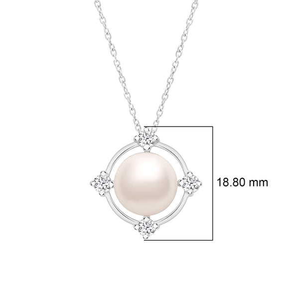 10MM Round Pearl 925 Sterling Silver Floating Halo Solitaire Women Necklace